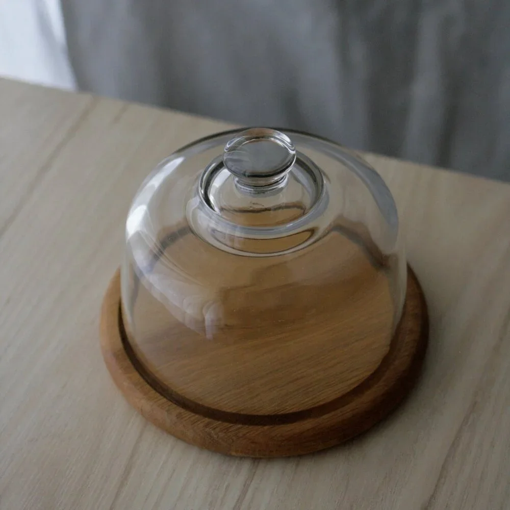 Vintage Glass Cloche with Wood Base
